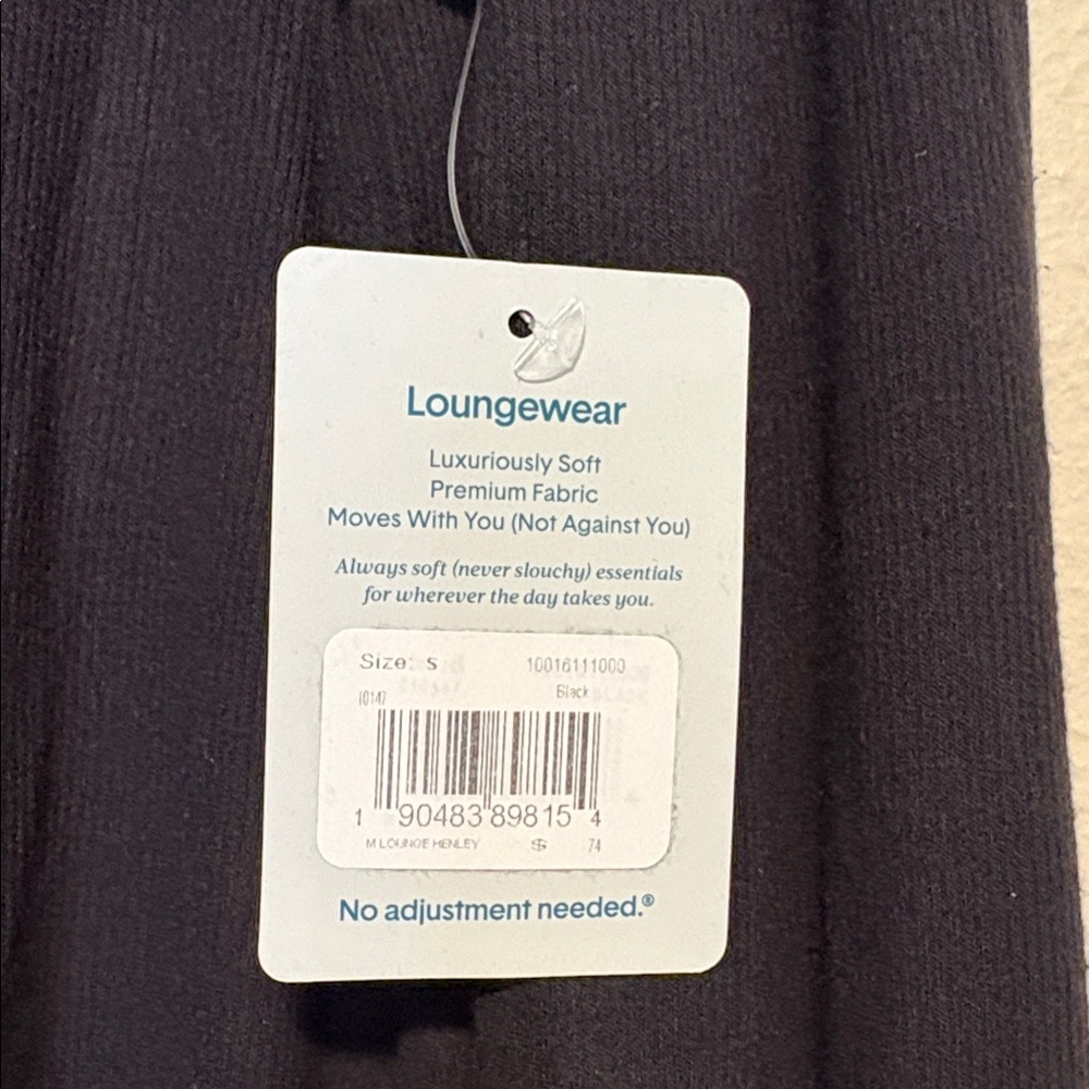 NEW NWT Tommy John Second Skin Lounge Long Sleeve Henley Black Small - Picture 6 of 9